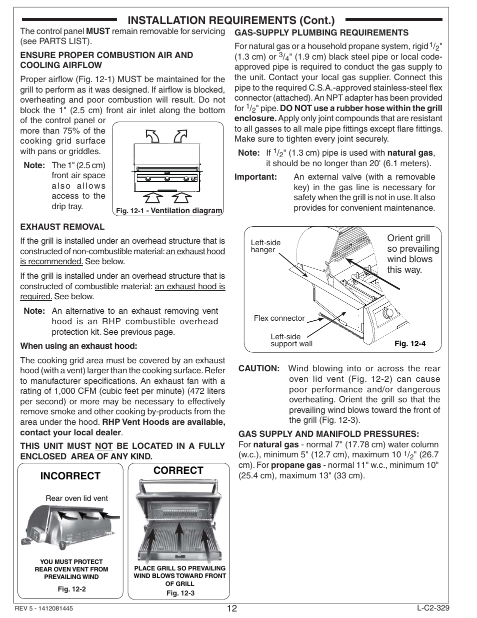Installation requirements (cont.), Correct, Incorrect | Fire Magic Echelon Diamond Built-In Grill User Manual | Page 12 / 40