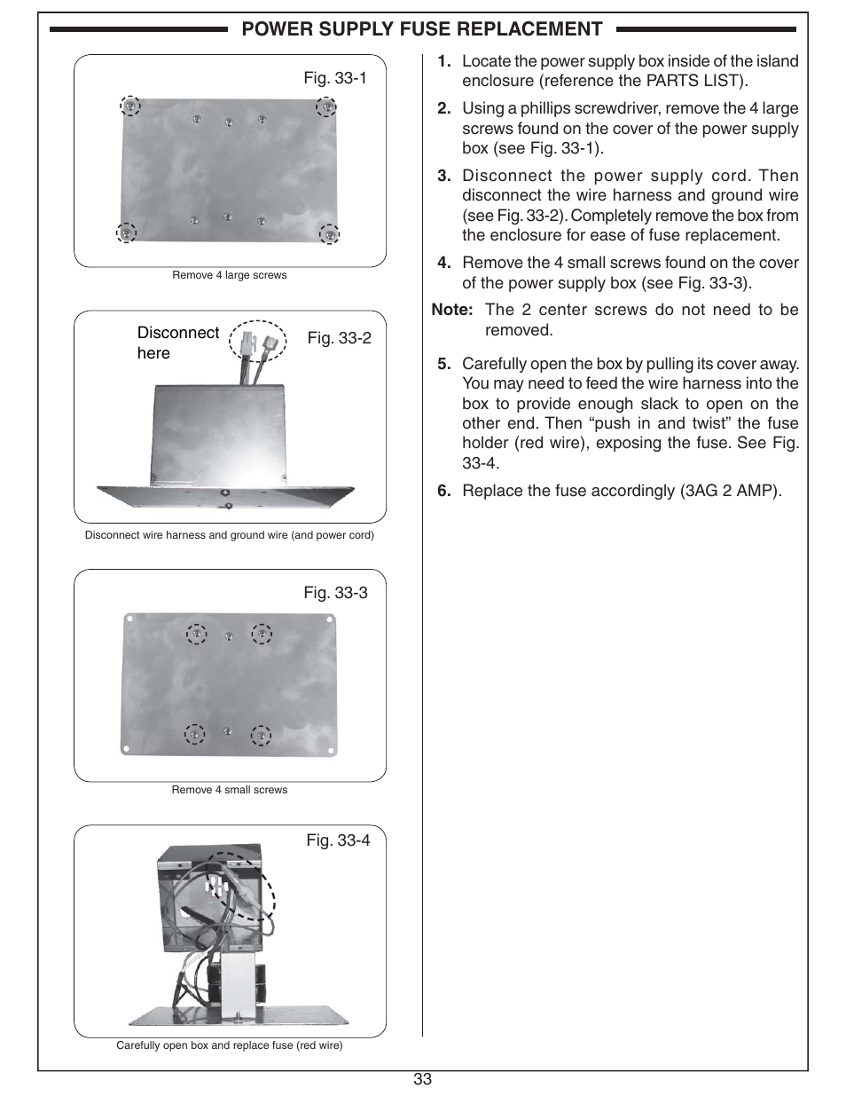 Power supply fuse replacement | Fire Magic Echelon Diamond Built-In Grill User Manual | Page 33 / 40