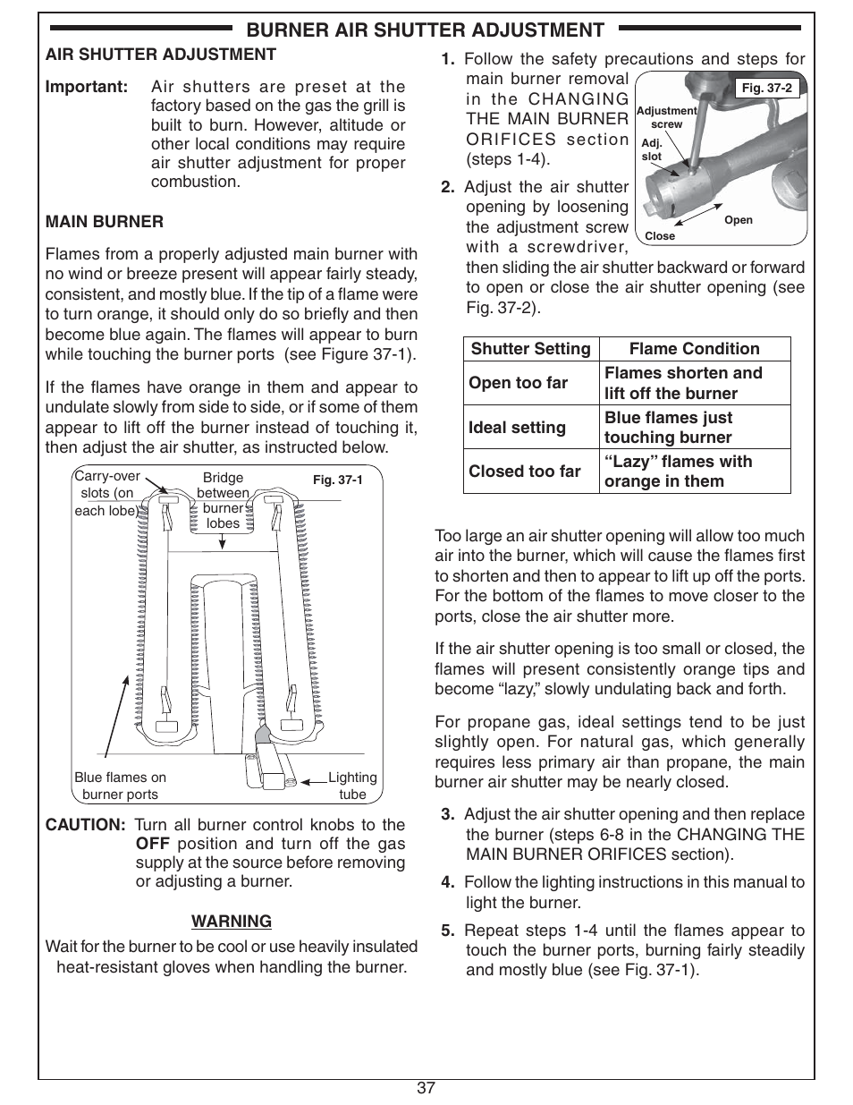 Burner air shutter adjustment | Fire Magic Echelon Diamond Built-In Grill User Manual | Page 37 / 40
