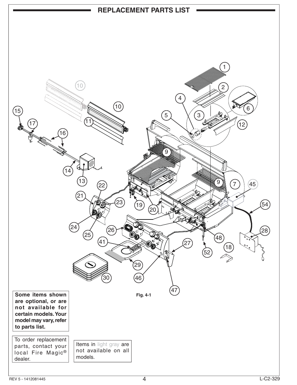 Replacement parts list | Fire Magic Echelon Diamond Built-In Grill User Manual | Page 4 / 40