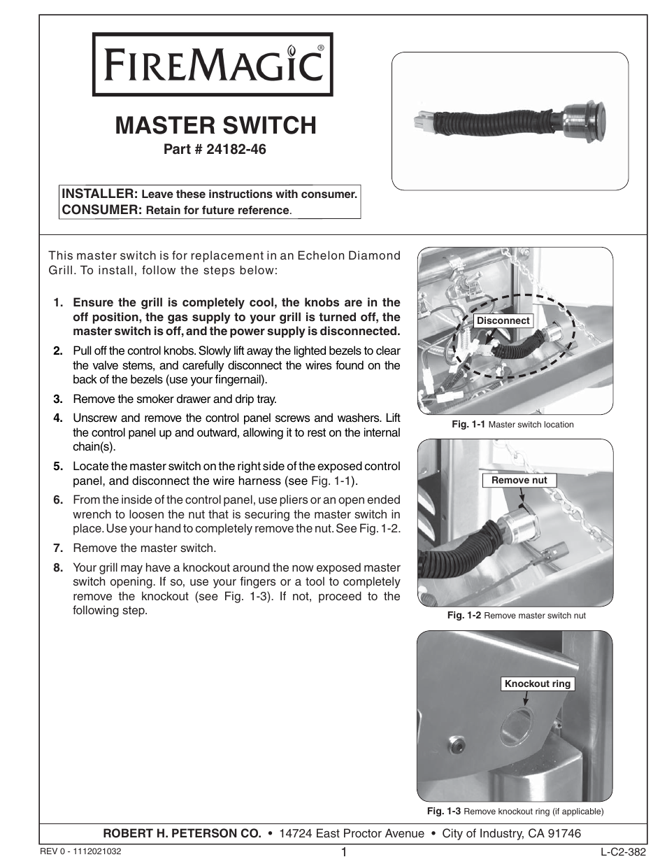 Fire Magic Echelon Diamond Master Switch Replacement Instructions User Manual | 2 pages