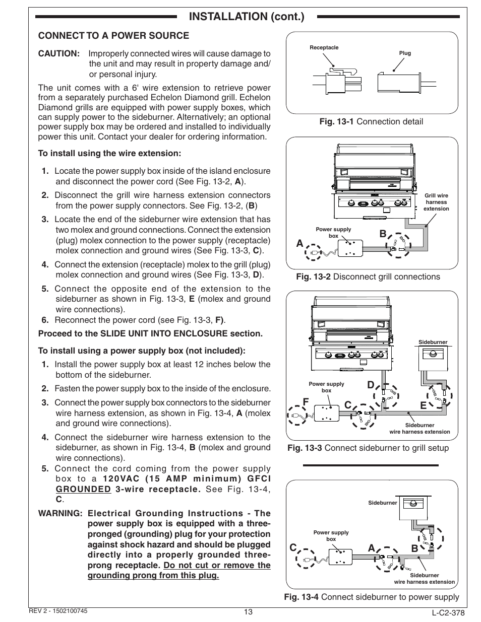 Installation (cont.), Cd e | Fire Magic Diamond Single Sideburner 32794-1 Series User Manual | Page 13 / 26