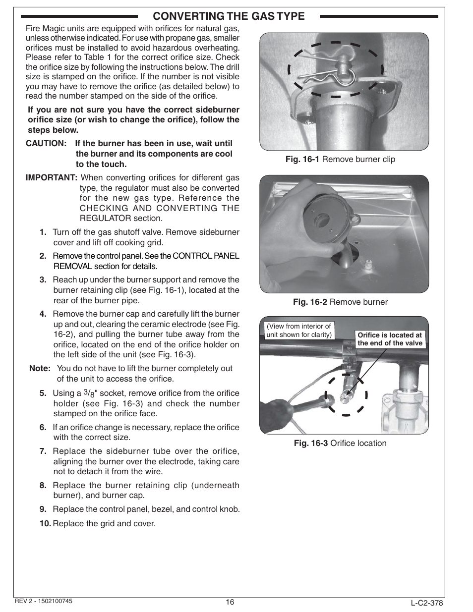 Converting the gas type | Fire Magic Diamond Single Sideburner 32794-1 Series User Manual | Page 16 / 26