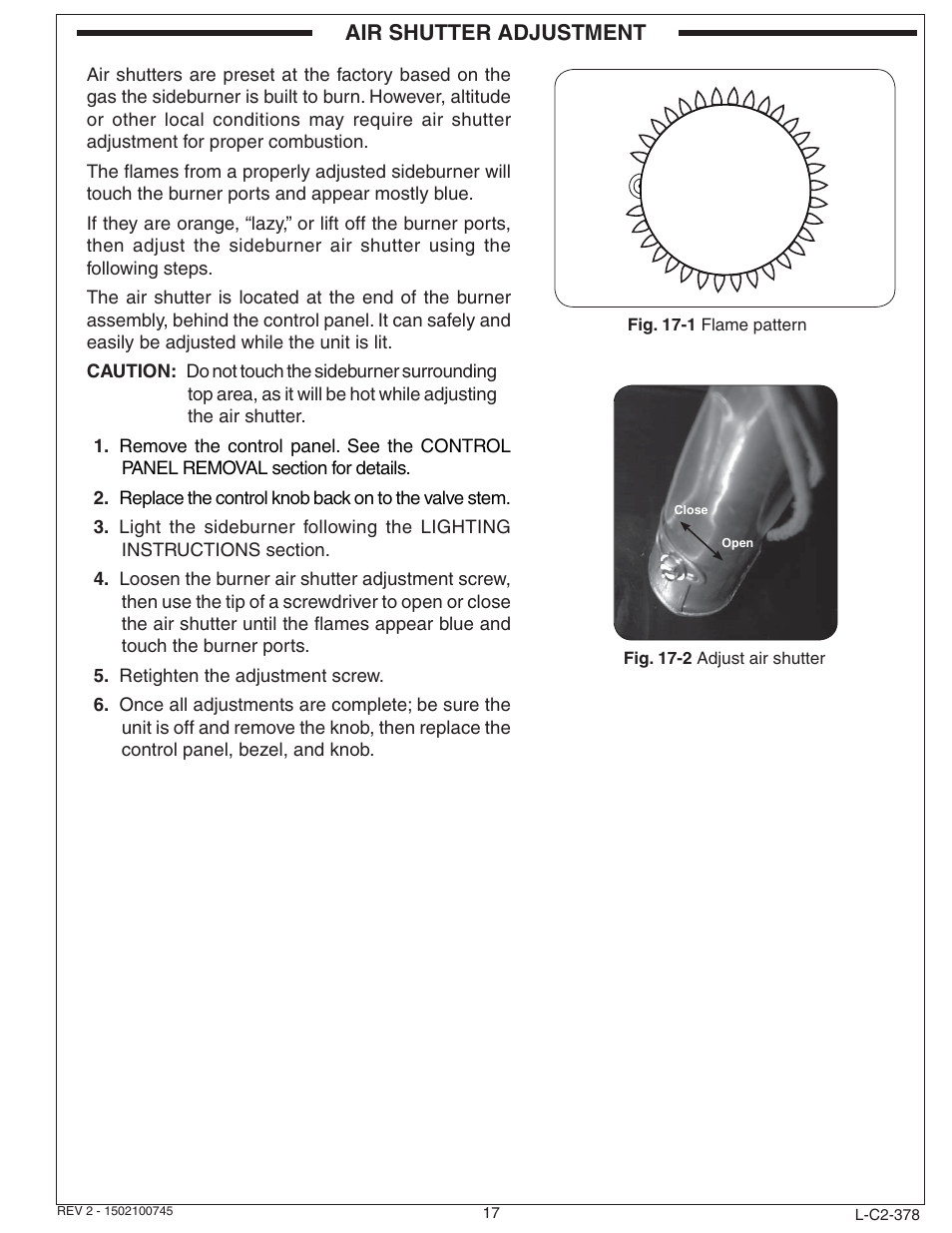 Air shutter adjustment | Fire Magic Diamond Single Sideburner 32794-1 Series User Manual | Page 17 / 26