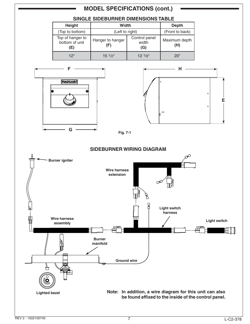 Model specifications (cont.) | Fire Magic Diamond Single Sideburner 32794-1 Series User Manual | Page 7 / 26