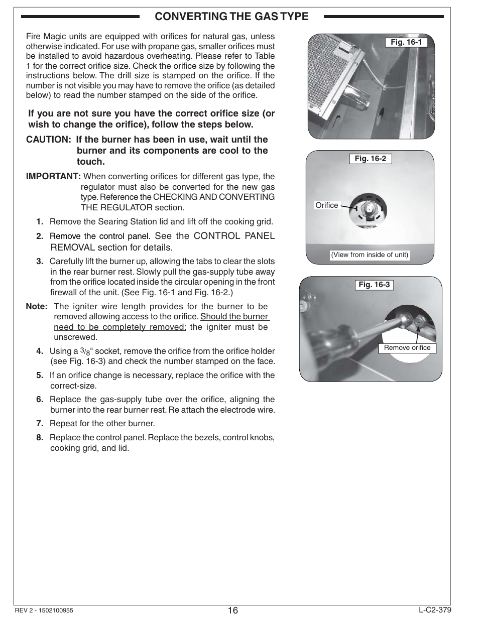 Converting the gas type | Fire Magic Diamond Double Searing Station 32884-1(P) User Manual | Page 16 / 26