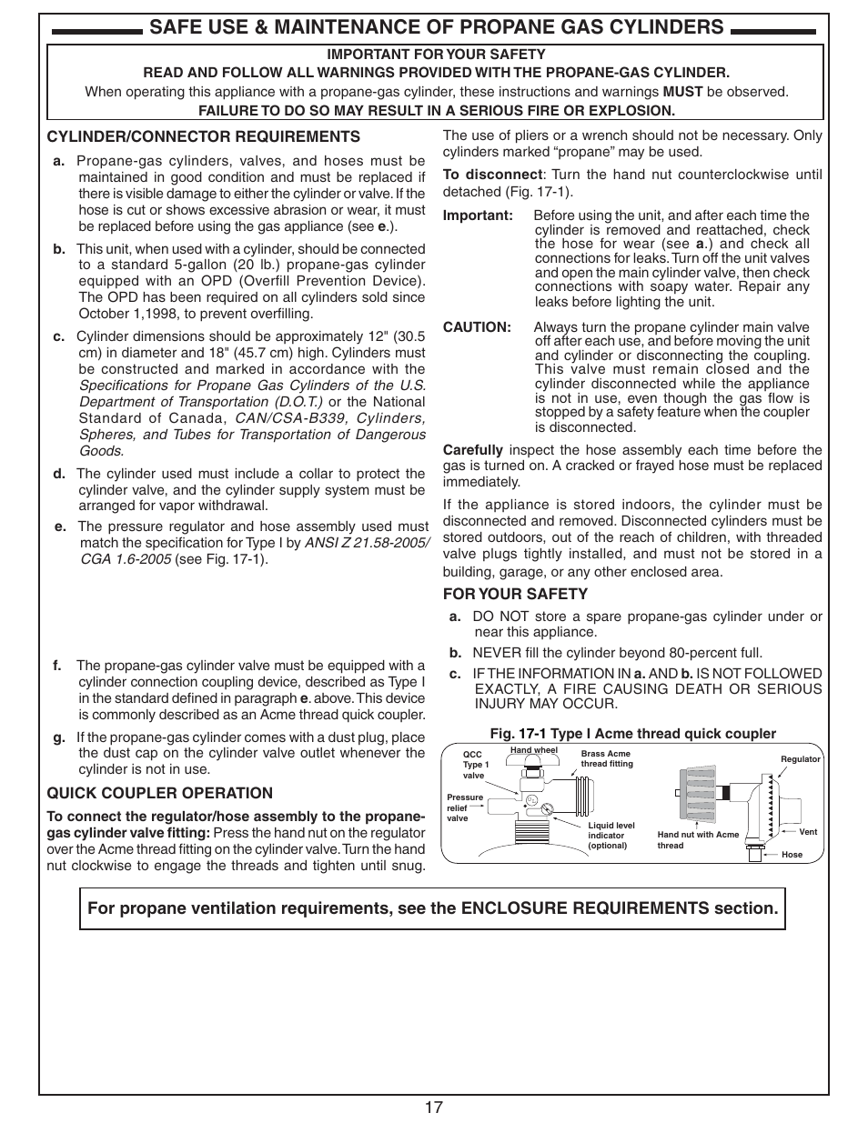 Safe use & maintenance of propane gas cylinders | Fire Magic Diamond Double Searing Station 32884-1(P) User Manual | Page 17 / 26