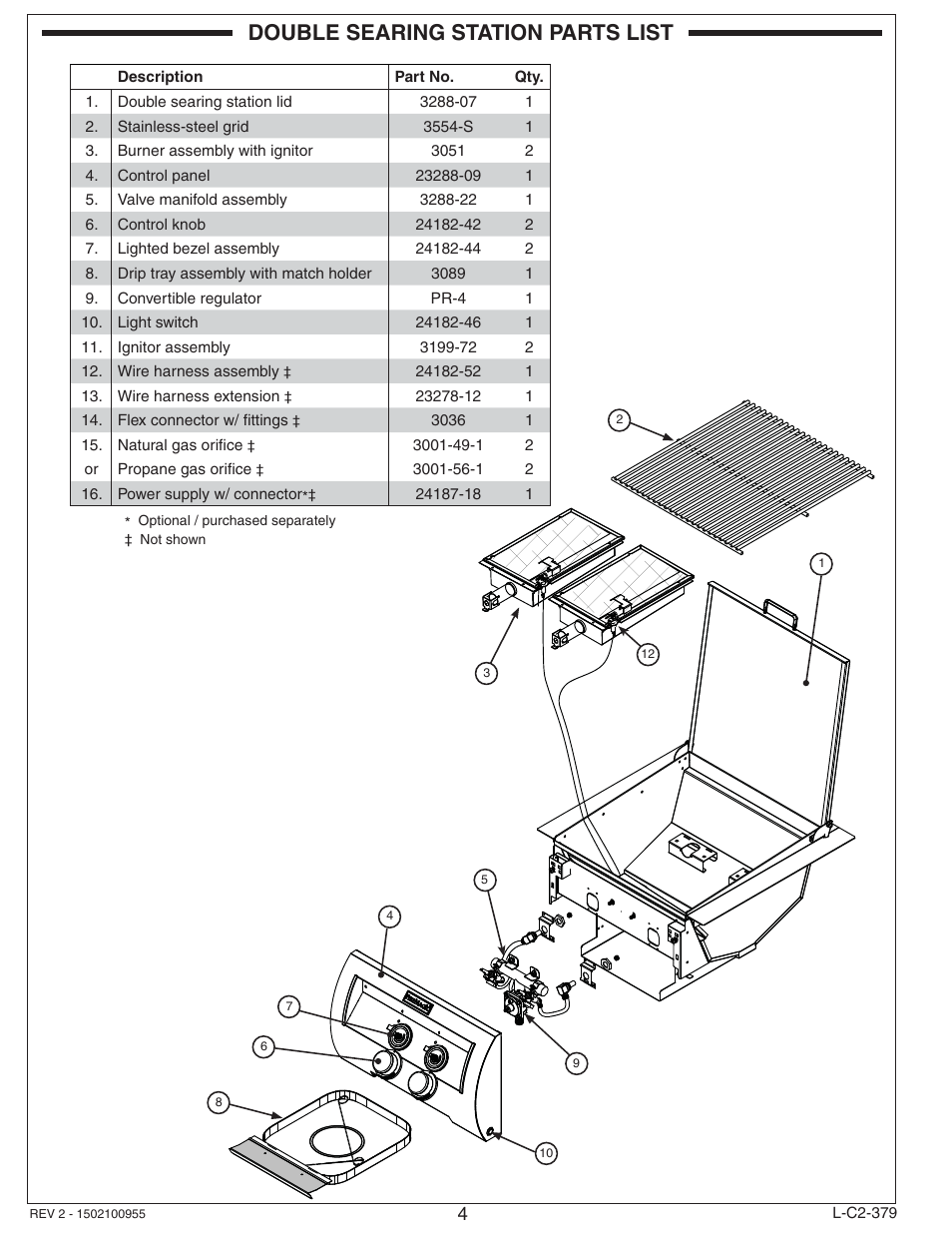 Double searing station parts list | Fire Magic Diamond Double Searing Station 32884-1(P) User Manual | Page 4 / 26