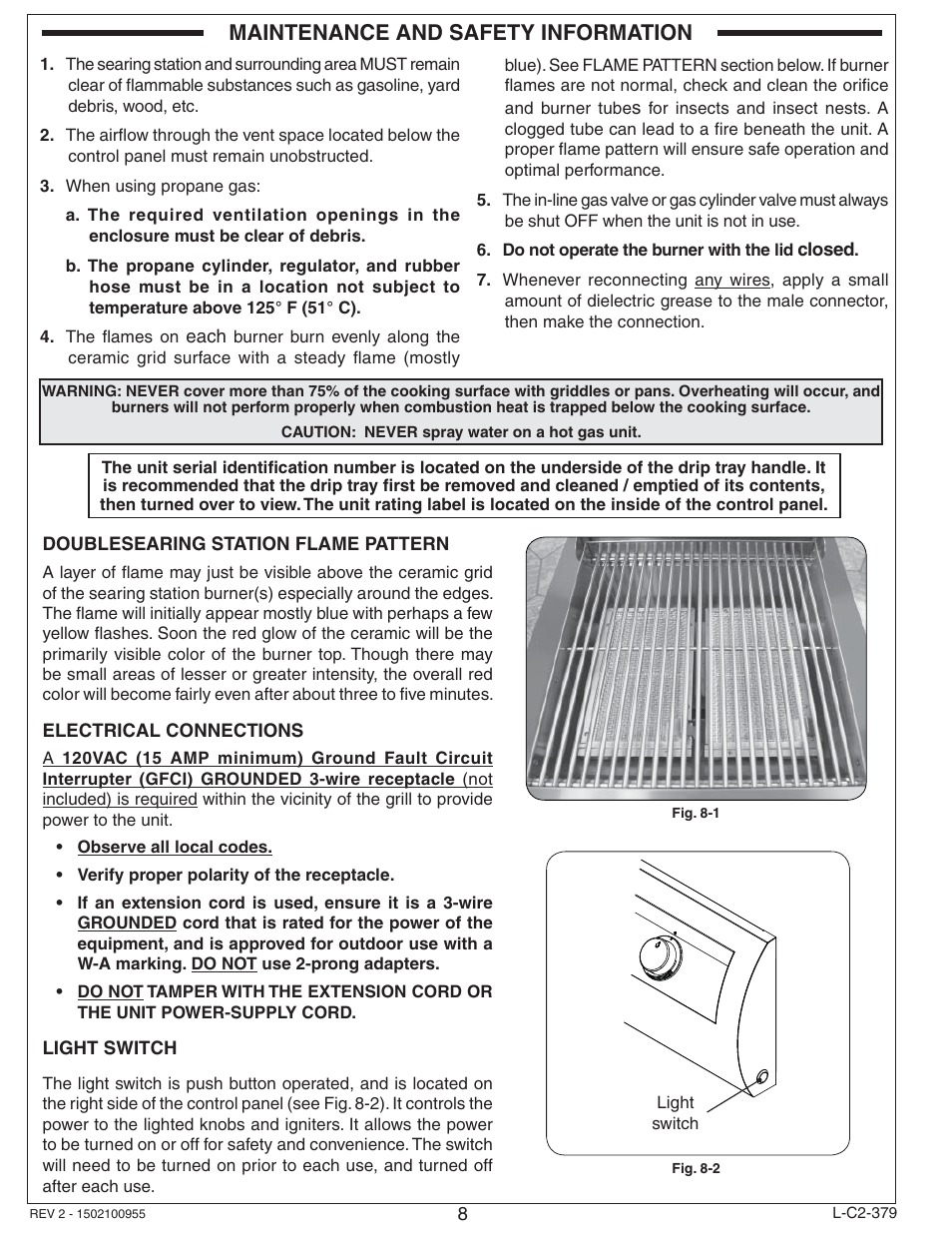 Maintenance and safety information | Fire Magic Diamond Double Searing Station 32884-1(P) User Manual | Page 8 / 26