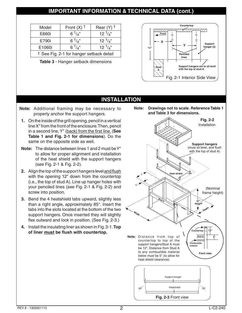 Important information & technical data (cont.), Installation | Fire Magic Echelon Insulating Liner User Manual | Page 2 / 4