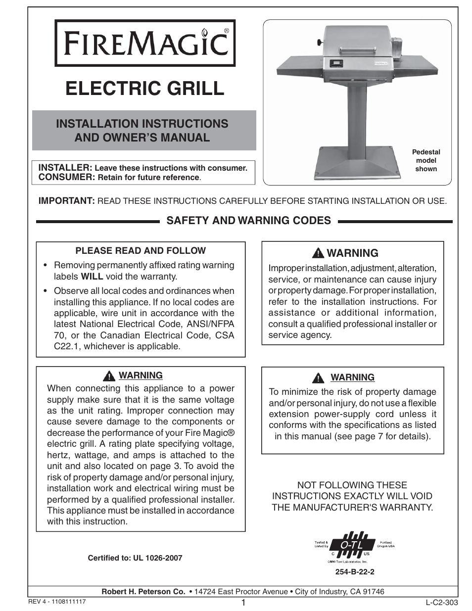 Fire Magic Electric Grill User Manual | 14 pages