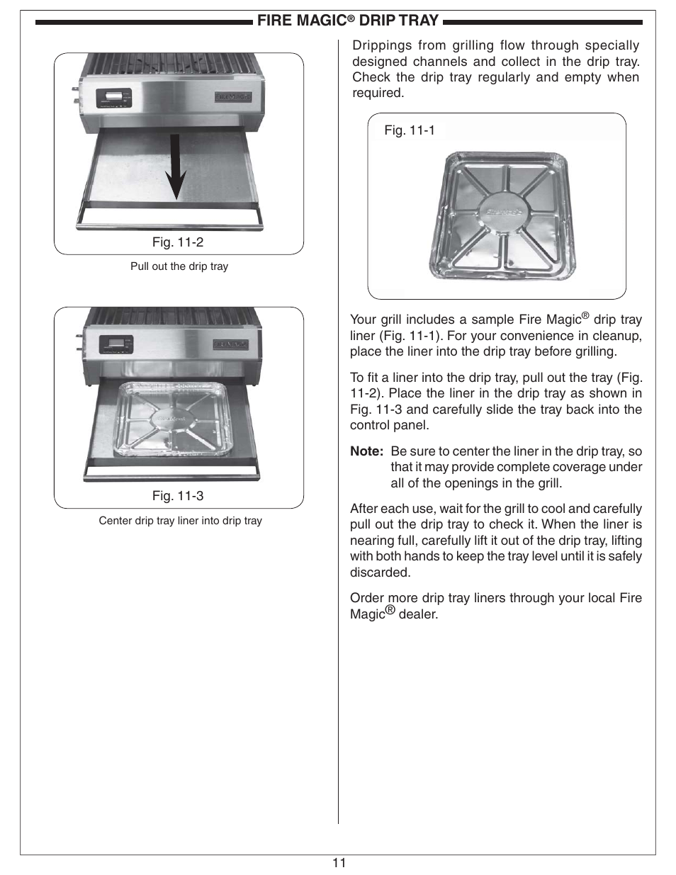 Fire magic, Drip tray | Fire Magic Electric Grill User Manual | Page 11 / 14