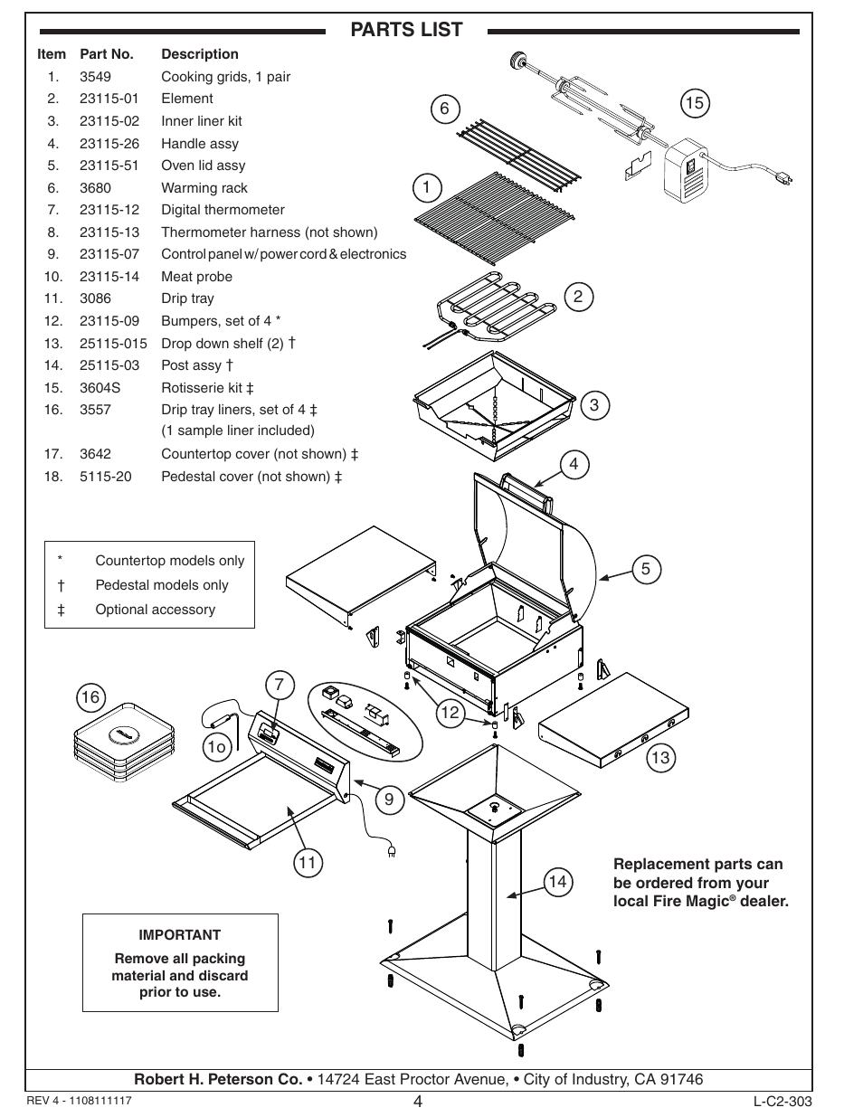 Parts list | Fire Magic Electric Grill User Manual | Page 4 / 14