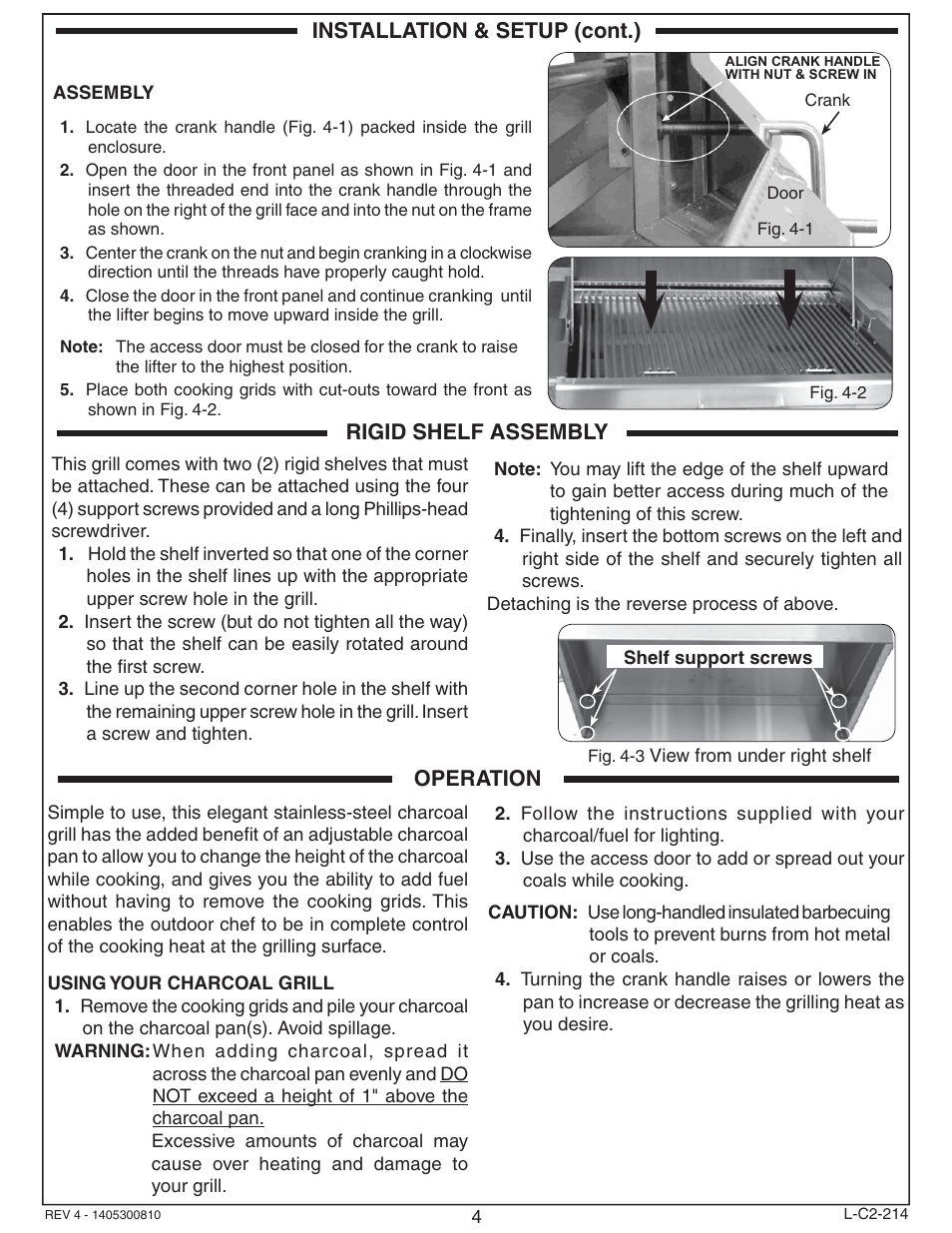Rigid shelf assembly operation, Installation & setup (cont.) | Fire Magic Charcoal Patio Post Barbecue 22 Series User Manual | Page 4 / 8
