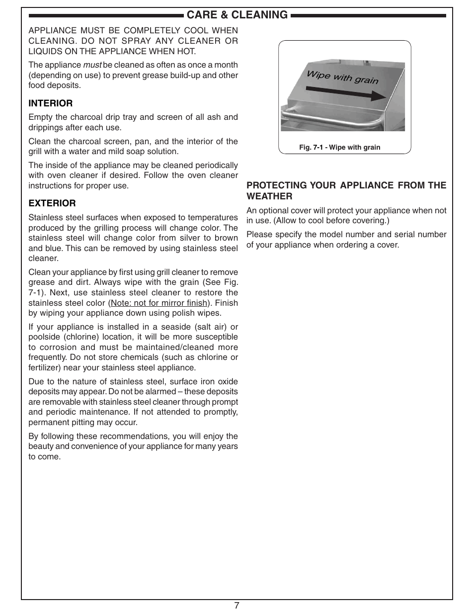 Care & cleaning | Fire Magic Charcoal Patio Post Barbecue 22 Series User Manual | Page 7 / 8