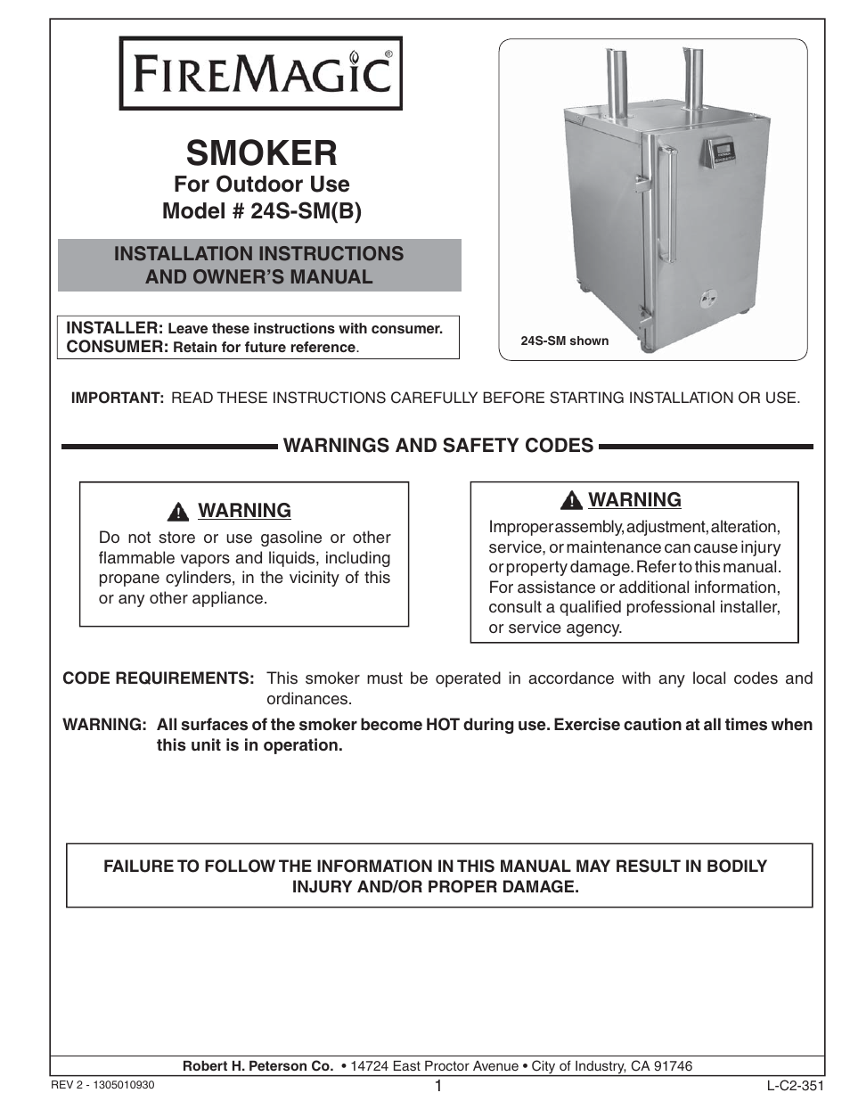 Fire Magic Smoker 24S-SM(B) User Manual | 22 pages