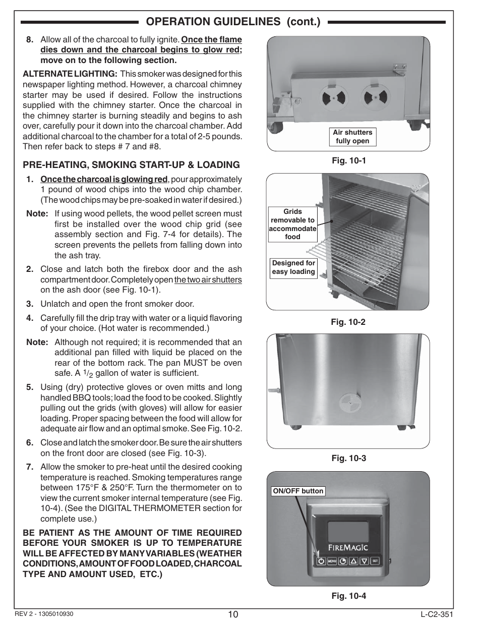 Operation guidelines (cont.) | Fire Magic Smoker 24S-SM(B) User Manual | Page 10 / 22