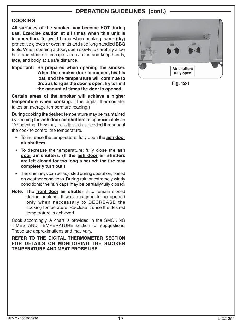 Operation guidelines (cont.) | Fire Magic Smoker 24S-SM(B) User Manual | Page 12 / 22