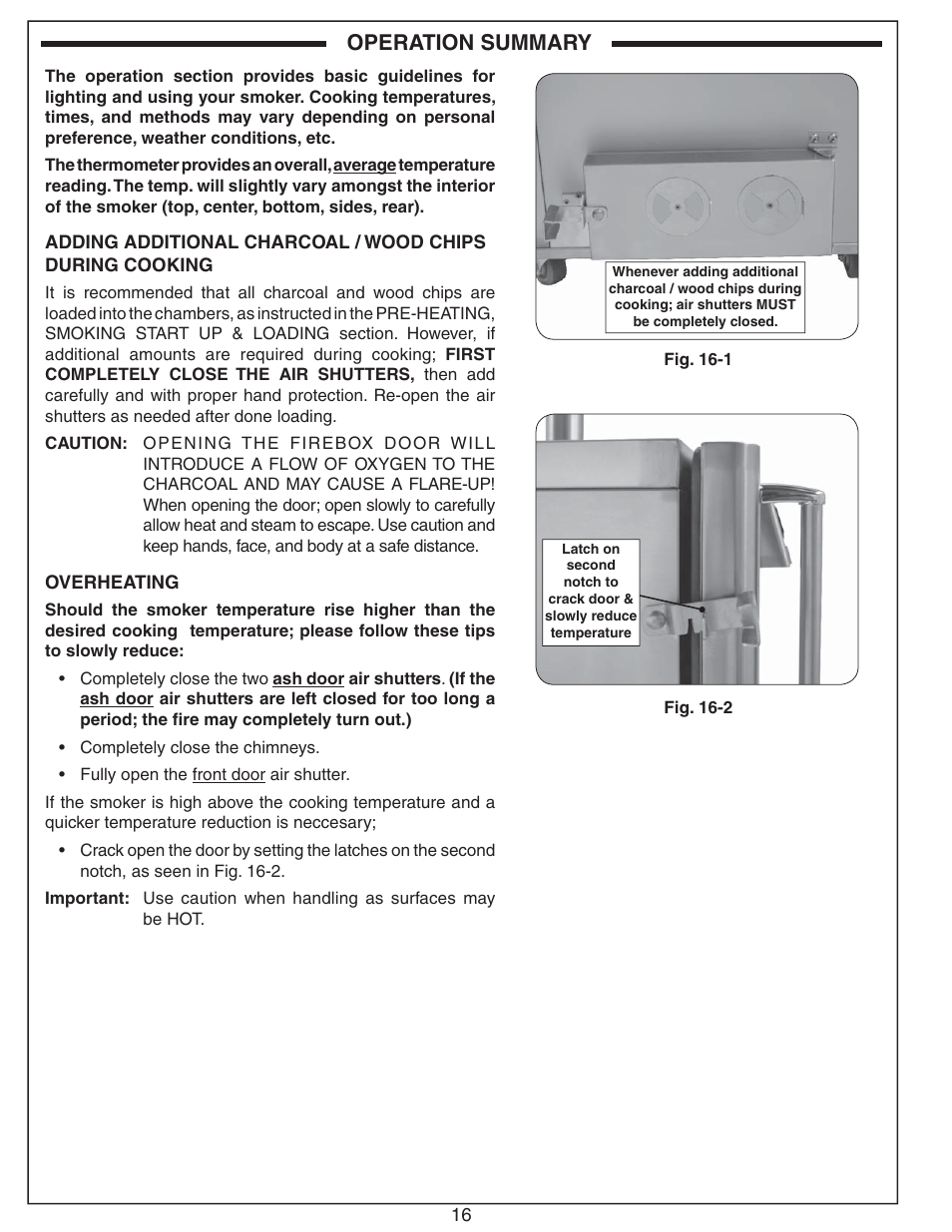 Operation summary | Fire Magic Smoker 24S-SM(B) User Manual | Page 16 / 22