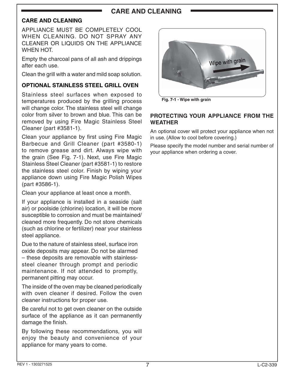 Care and cleaning | Fire Magic Lift-A-Fire Built-in Charcoal Grill 3334 User Manual | Page 7 / 8