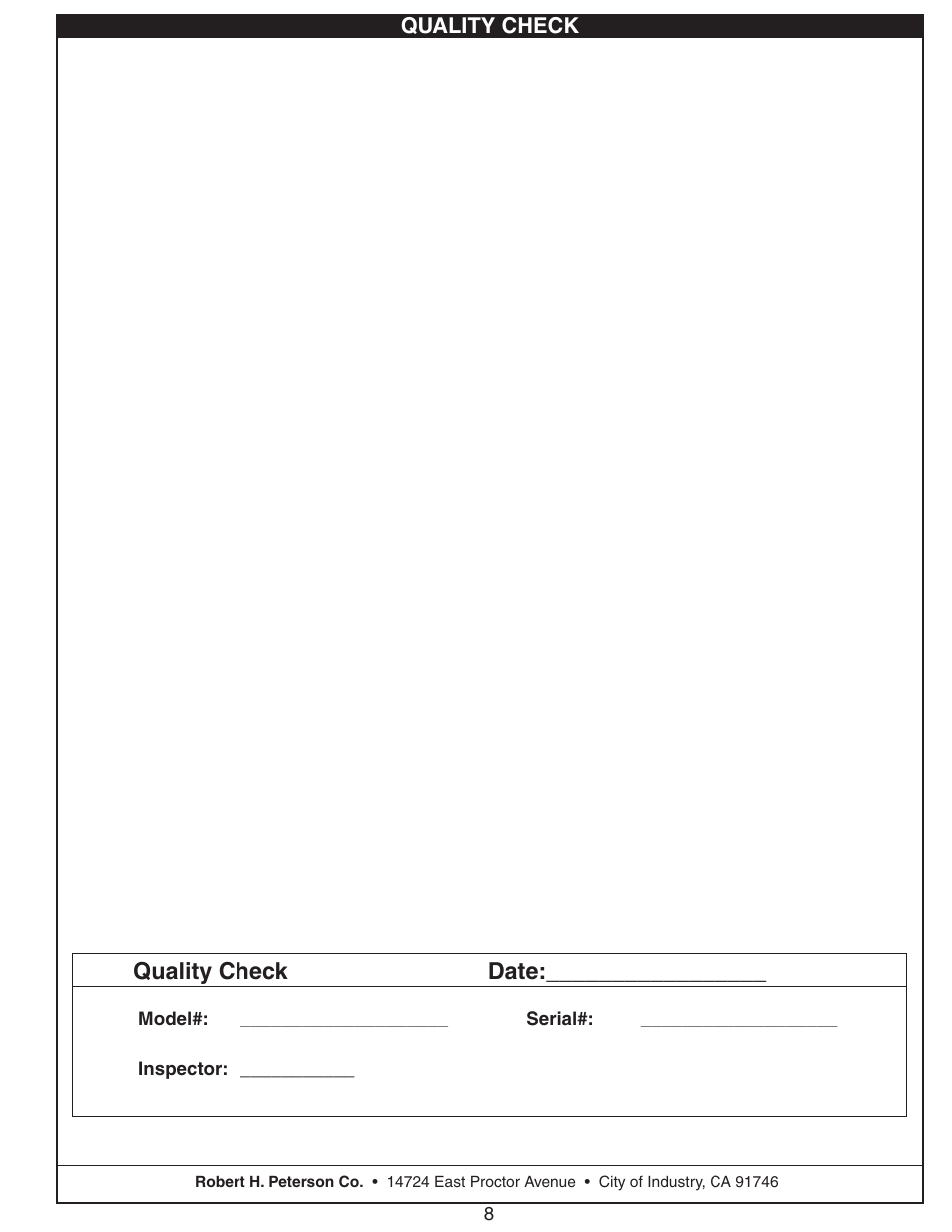 Quality check date, Quality check | Fire Magic Lift-A-Fire Built-in Charcoal Grill 3334 User Manual | Page 8 / 8