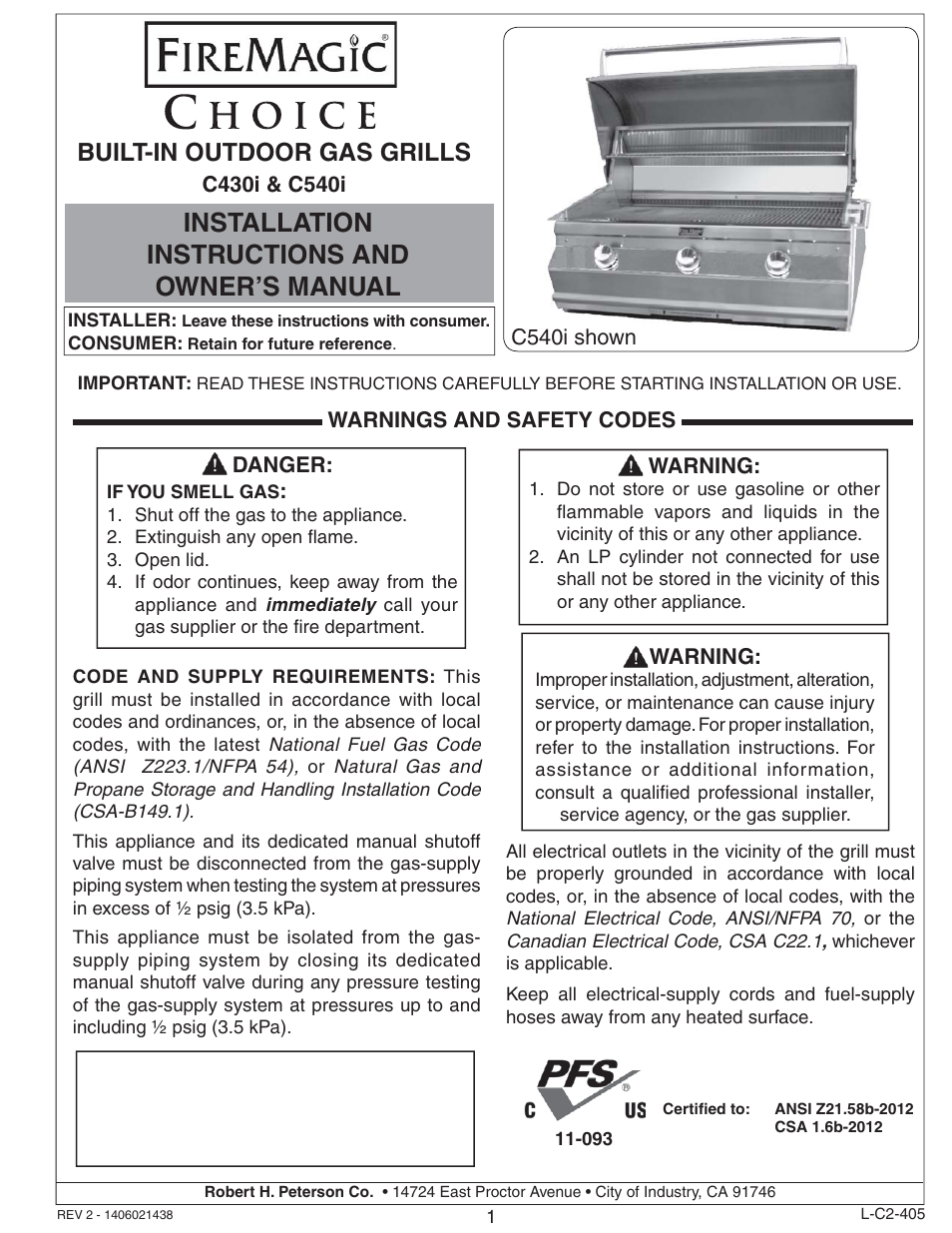 Fire Magic Choice Built-In Grill C430i, C540i User Manual | 26 pages