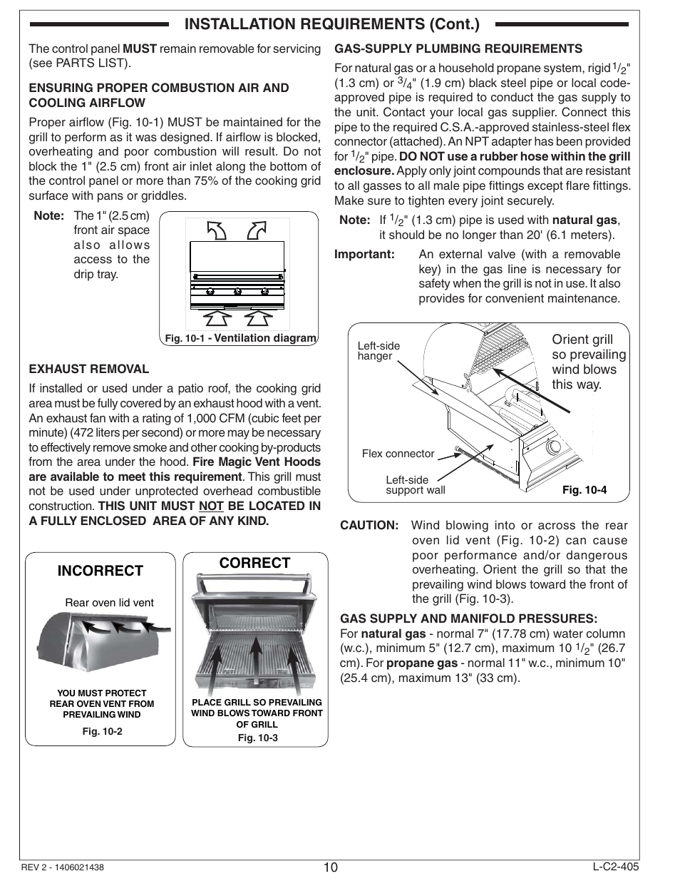 Installation requirements (cont.), Correct, Incorrect | Fire Magic Choice Built-In Grill C430i, C540i User Manual | Page 10 / 26