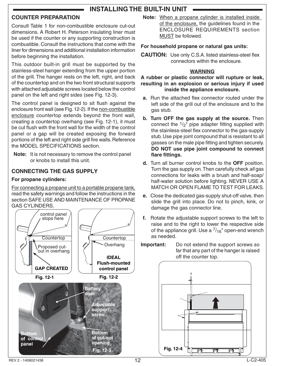 Installing the built-in unit | Fire Magic Choice Built-In Grill C430i, C540i User Manual | Page 12 / 26