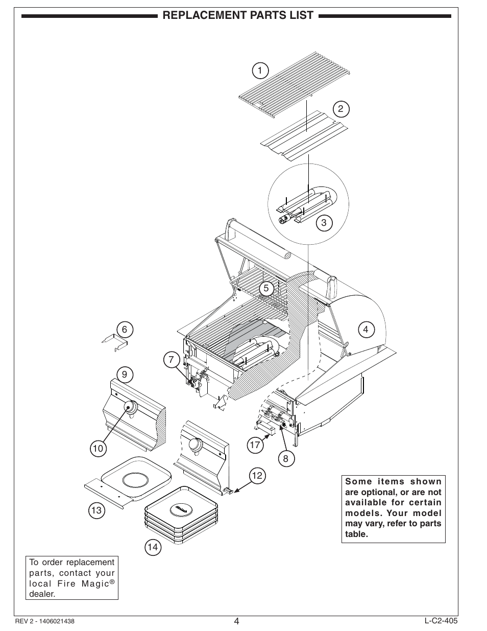 Replacement parts list | Fire Magic Choice Built-In Grill C430i, C540i User Manual | Page 4 / 26