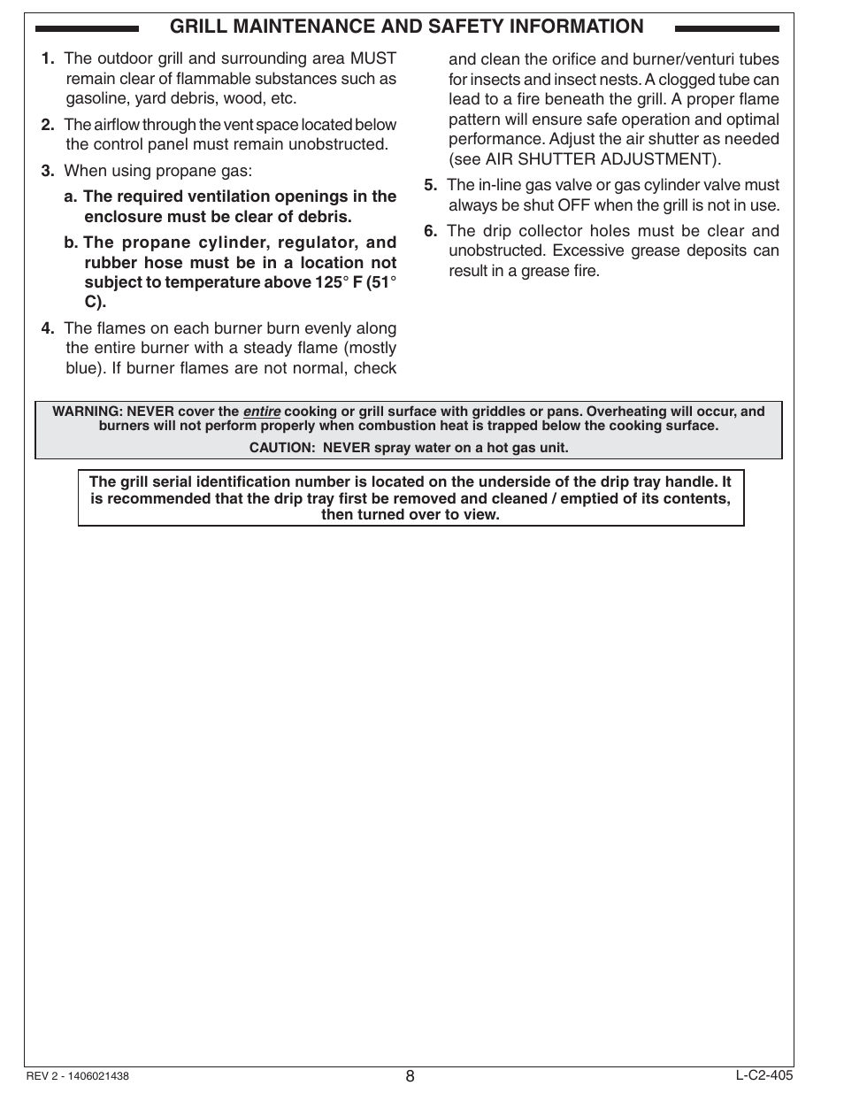 Grill maintenance and safety information | Fire Magic Choice Built-In Grill C430i, C540i User Manual | Page 8 / 26