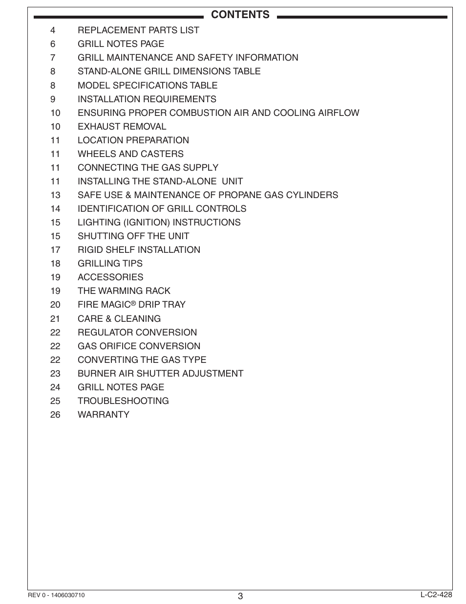 Fire Magic Choice Stand-alone Grill C430s, C540s User Manual | Page 3 / 26