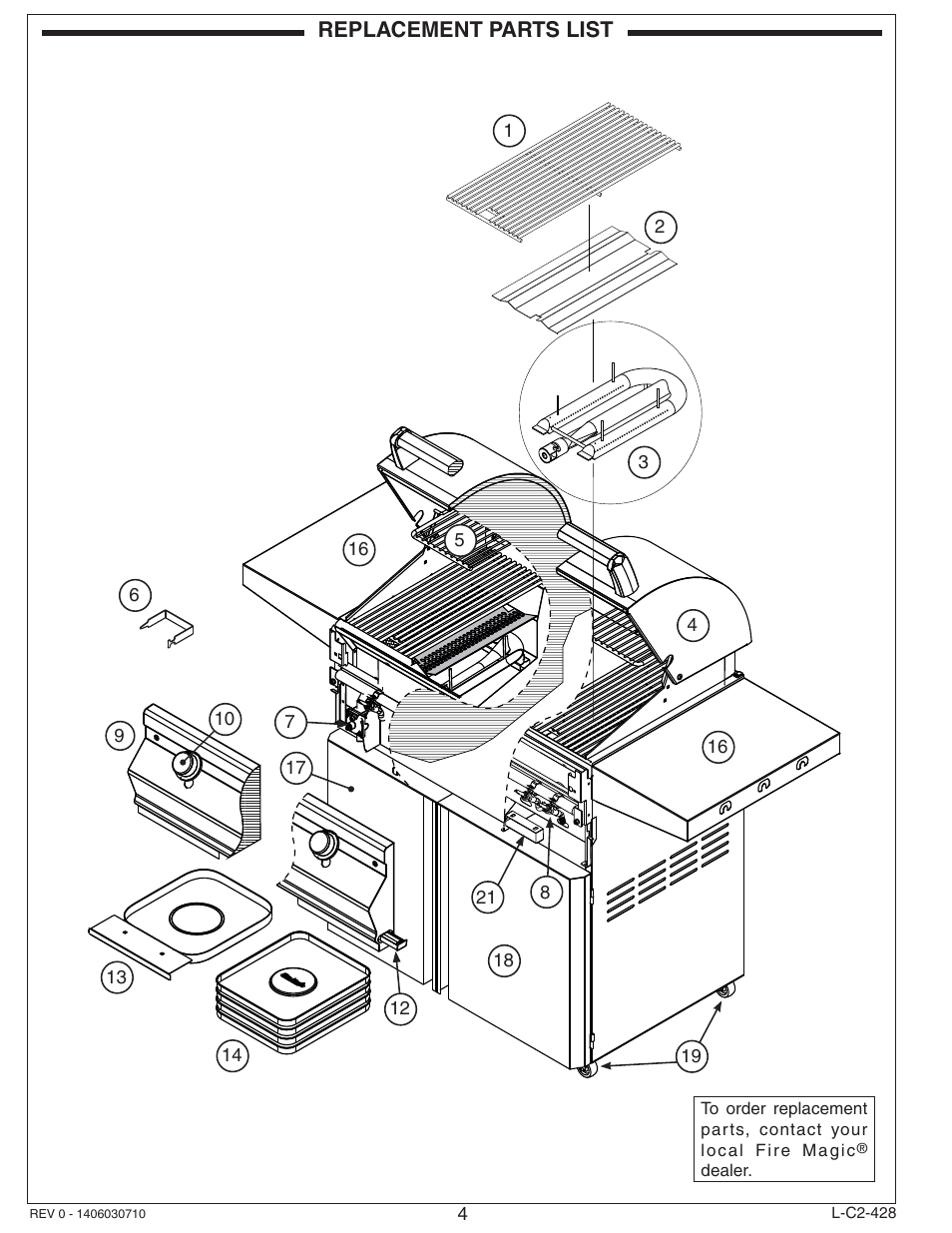 Replacement parts list | Fire Magic Choice Stand-alone Grill C430s, C540s User Manual | Page 4 / 26