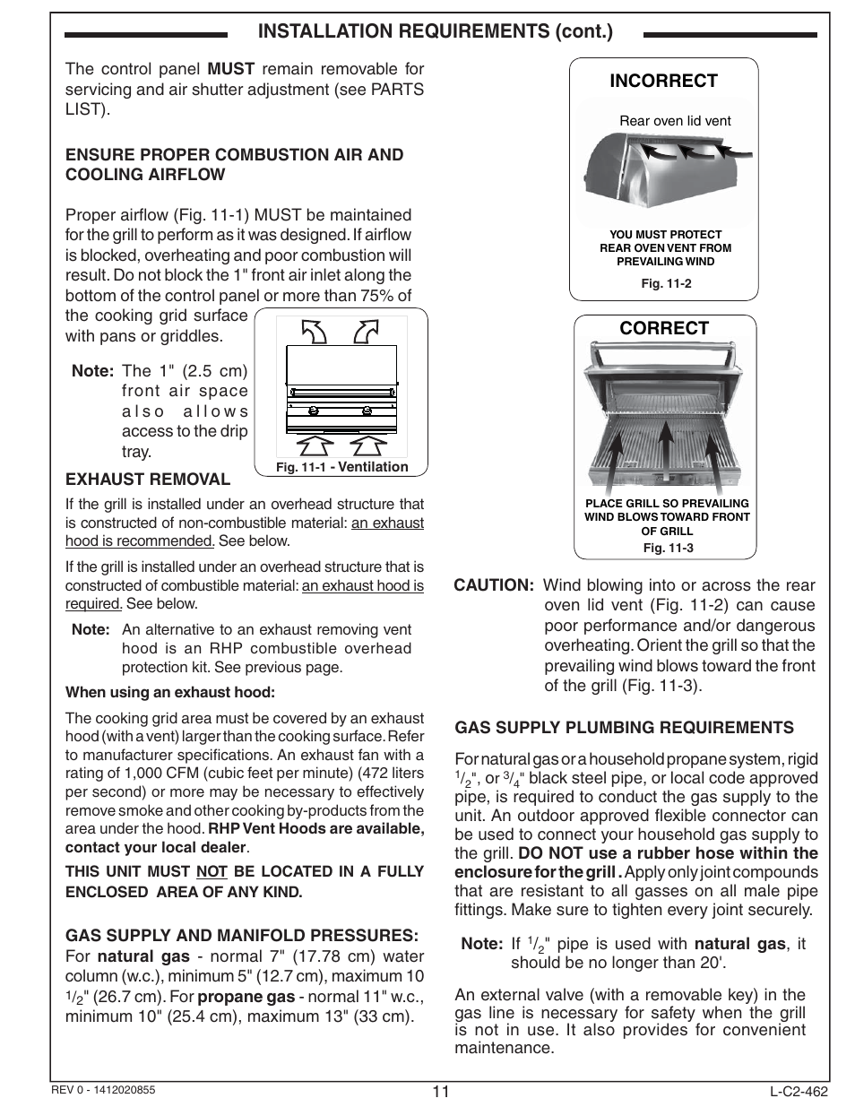 Installation requirements (cont.), Correct, Incorrect | Fire Magic Choice Post Grills C430s User Manual | Page 11 / 30