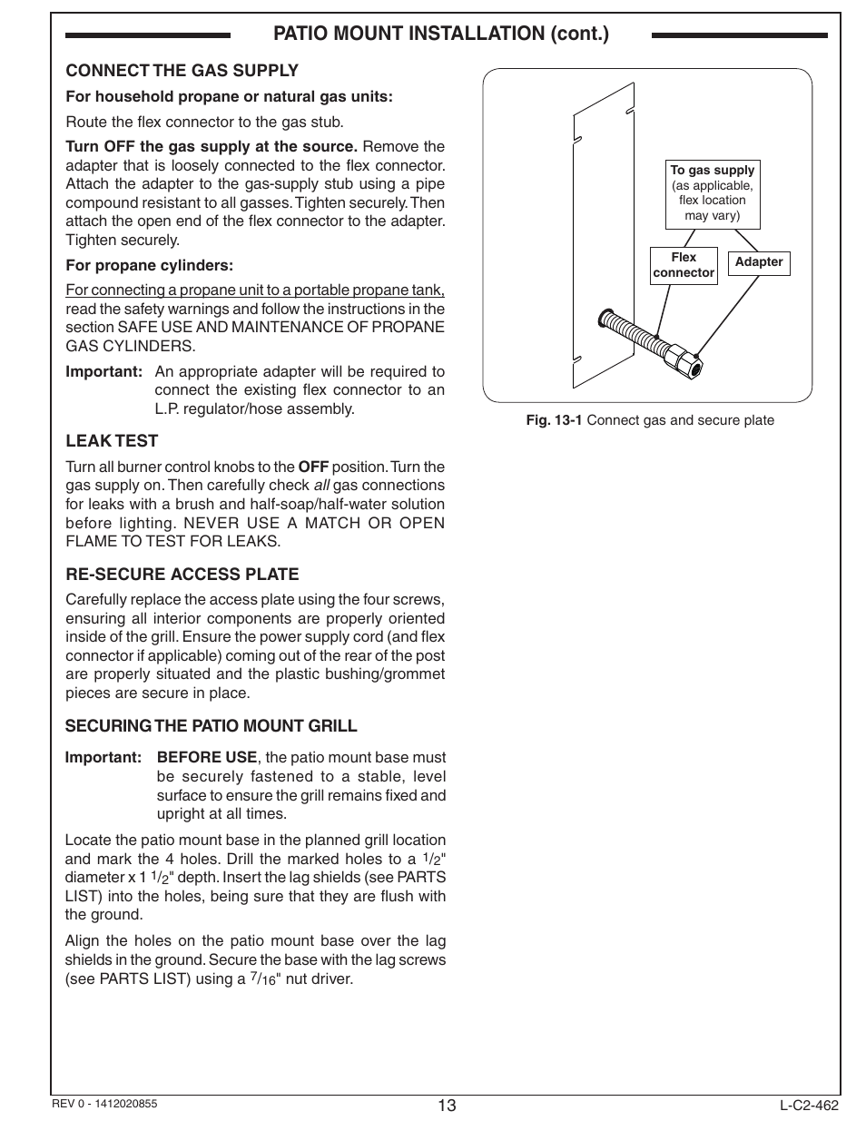 Patio mount installation (cont.) | Fire Magic Choice Post Grills C430s User Manual | Page 13 / 30
