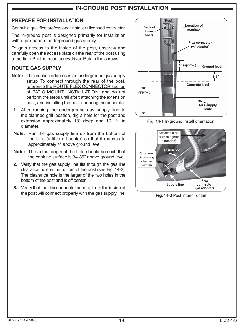In-ground post installation, Prepare for installation, Route gas supply | Fire Magic Choice Post Grills C430s User Manual | Page 14 / 30