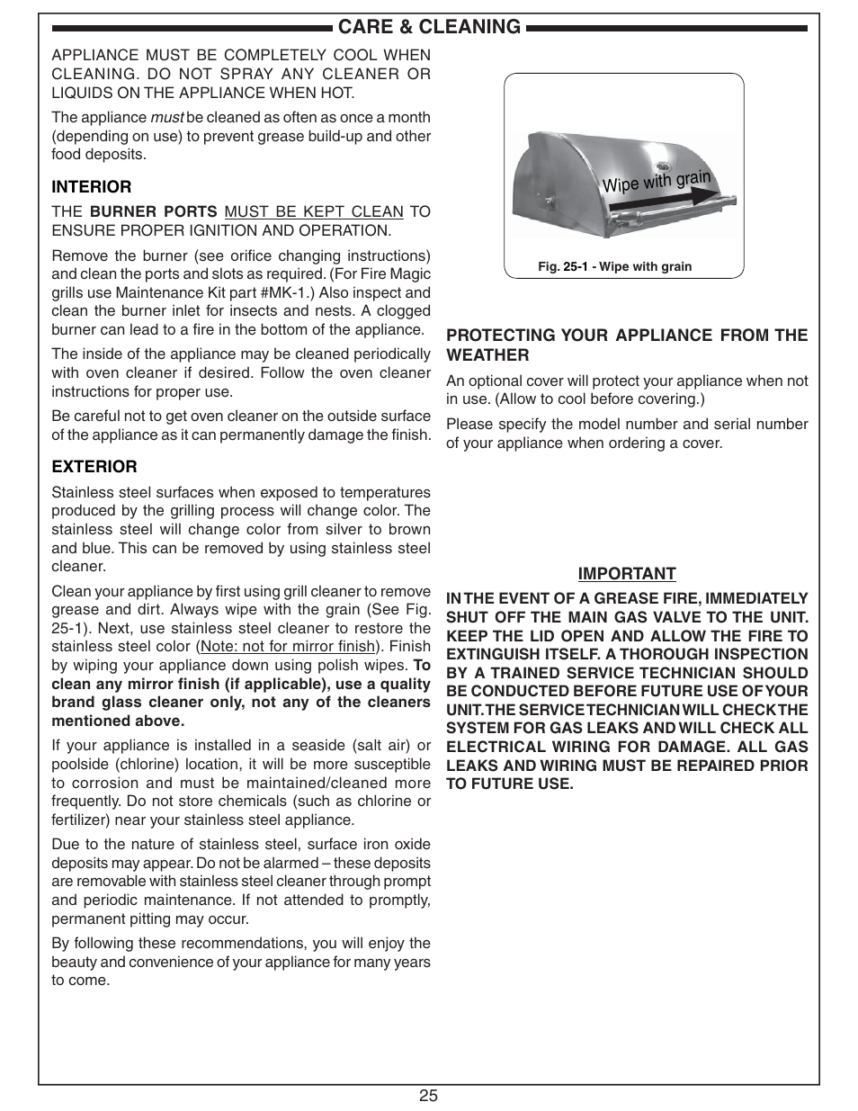 Care & cleaning | Fire Magic Choice Post Grills C430s User Manual | Page 25 / 30