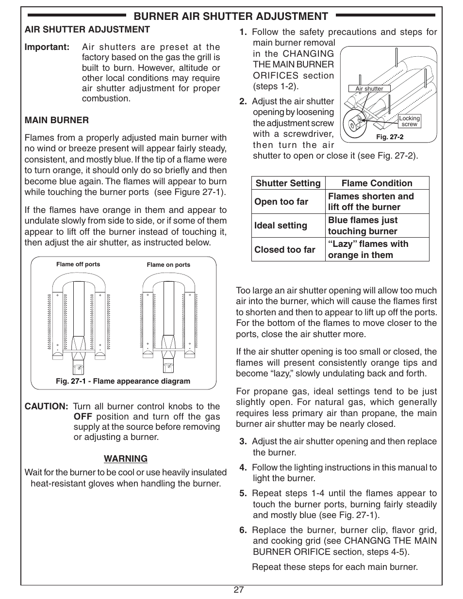 Burner air shutter adjustment | Fire Magic Choice Post Grills C430s User Manual | Page 27 / 30