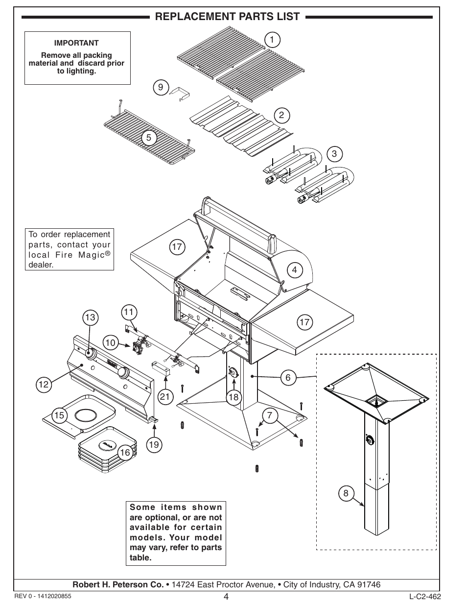 Replacement parts list | Fire Magic Choice Post Grills C430s User Manual | Page 4 / 30