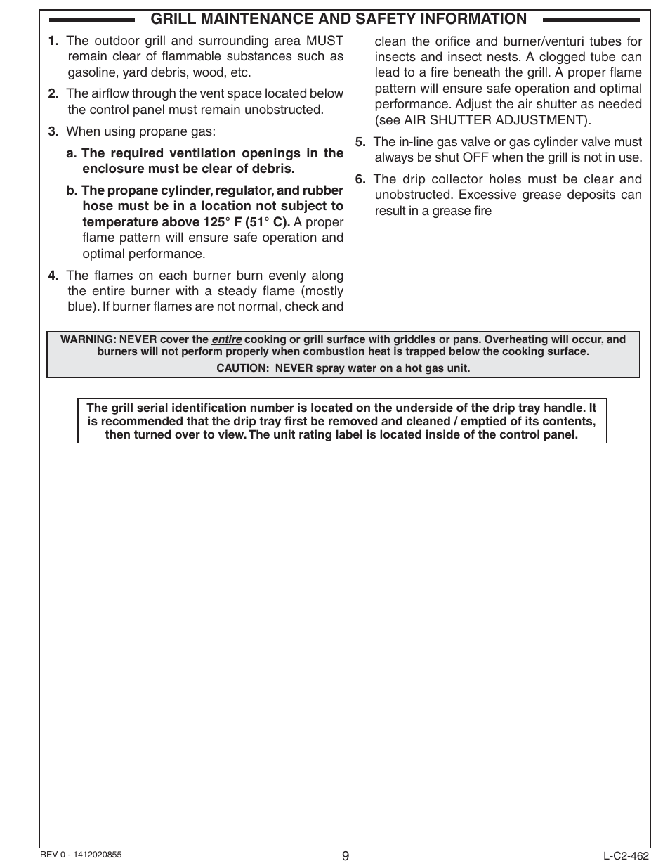 Grill maintenance and safety information | Fire Magic Choice Post Grills C430s User Manual | Page 9 / 30