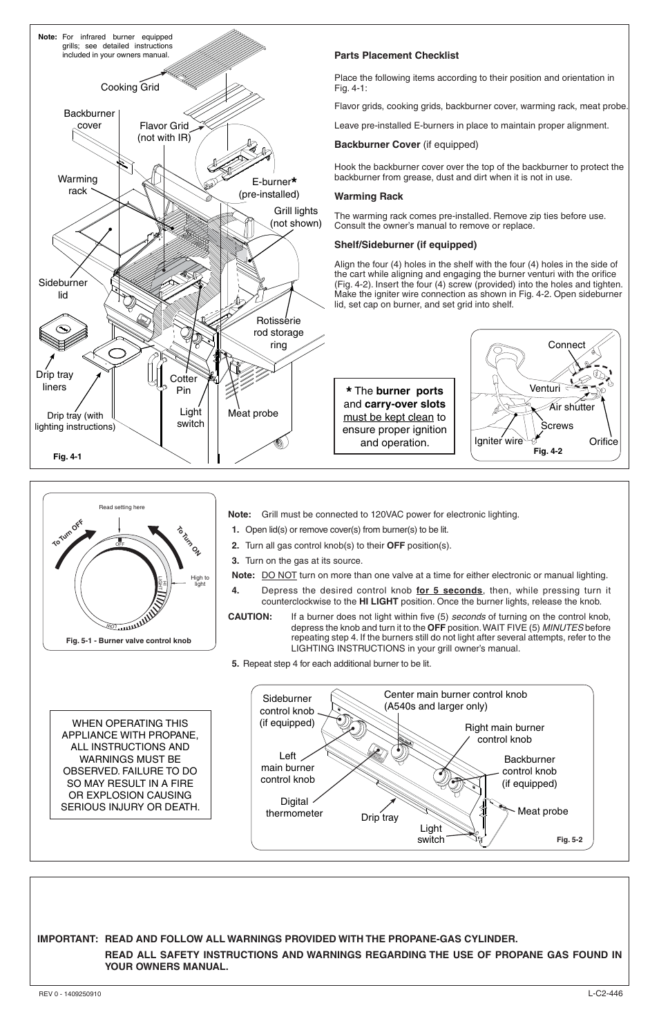 Grill setup, Propane safety, Test | Fire Magic Aurora Stand-Alone Quick Start Guide User Manual | Page 2 / 2
