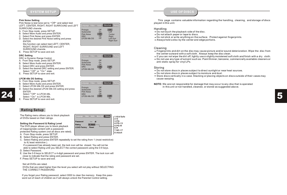 Т³гж 6, Rating setup | Curtis DVD1073 User Manual | Page 6 / 15