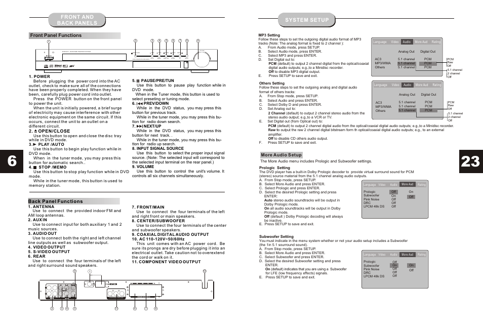 Т³гж 7, Output, Output l l sw sw coaxial s-video video r | Down up | Curtis DVD1073 User Manual | Page 7 / 15