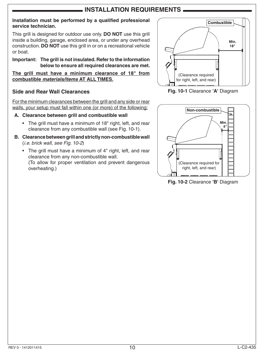 Installation requirements | Fire Magic Aurora Combined Stand-alone User Manual | Page 10 / 36