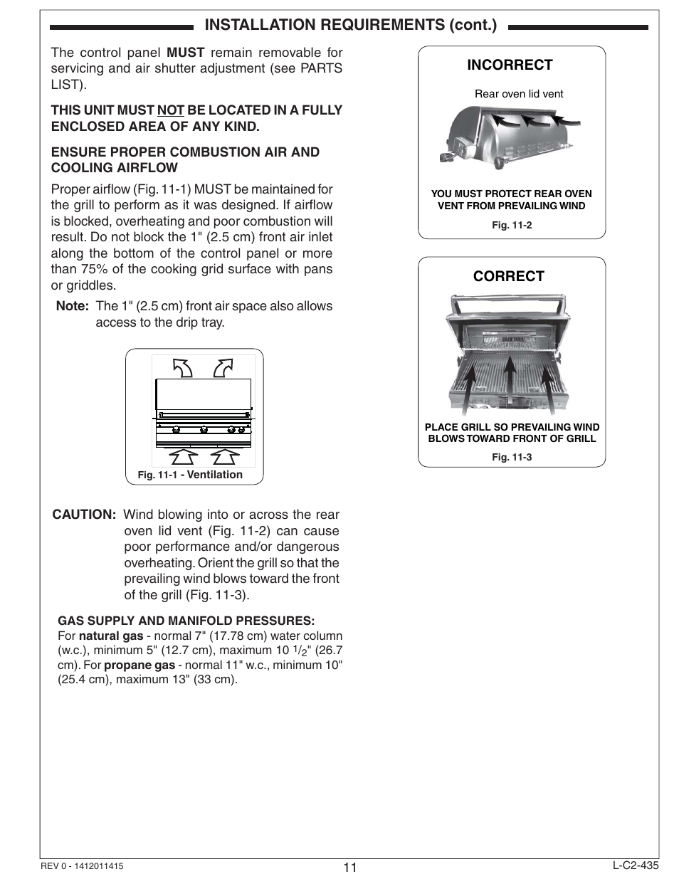 Installation requirements (cont.), Correct, Incorrect | Fire Magic Aurora Combined Stand-alone User Manual | Page 11 / 36