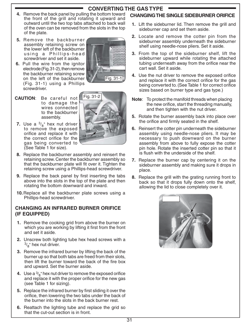 Converting the gas type | Fire Magic Aurora Combined Stand-alone User Manual | Page 31 / 36