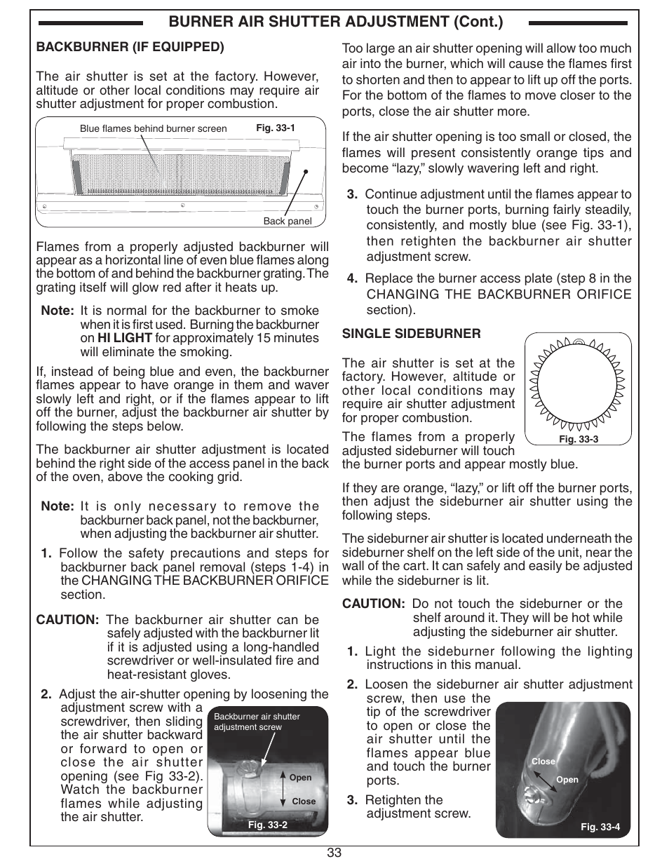Burner air shutter adjustment (cont.) | Fire Magic Aurora Combined Stand-alone User Manual | Page 33 / 36