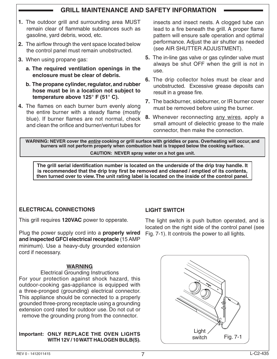 Grill maintenance and safety information | Fire Magic Aurora Combined Stand-alone User Manual | Page 7 / 36