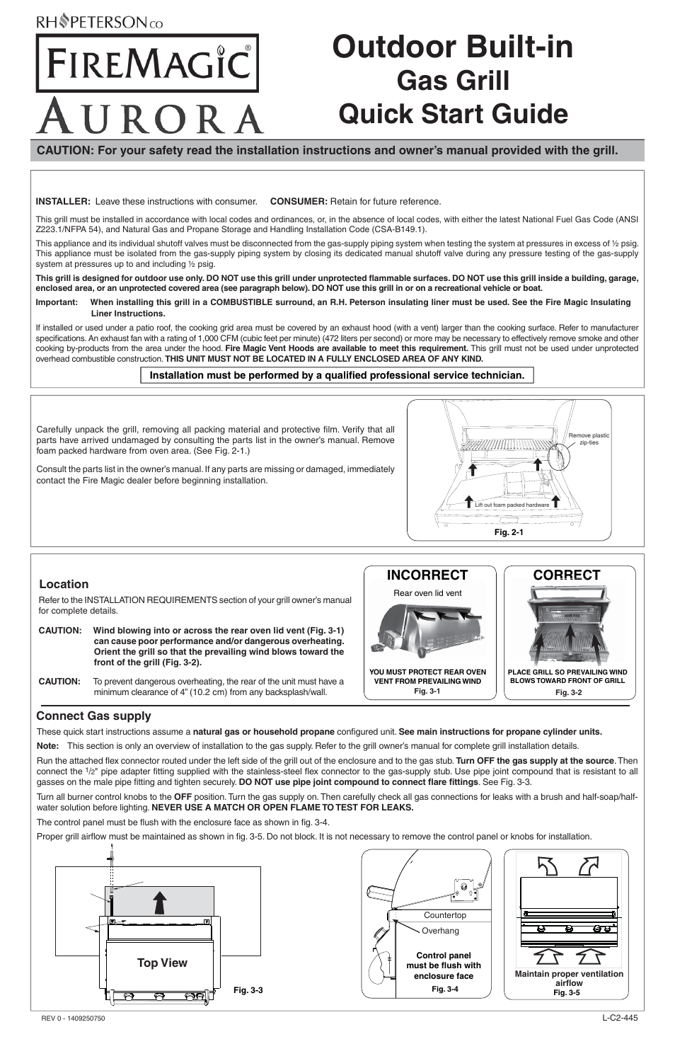 Fire Magic Aurora Built-in Grill Quick Start Guide User Manual | 2 pages