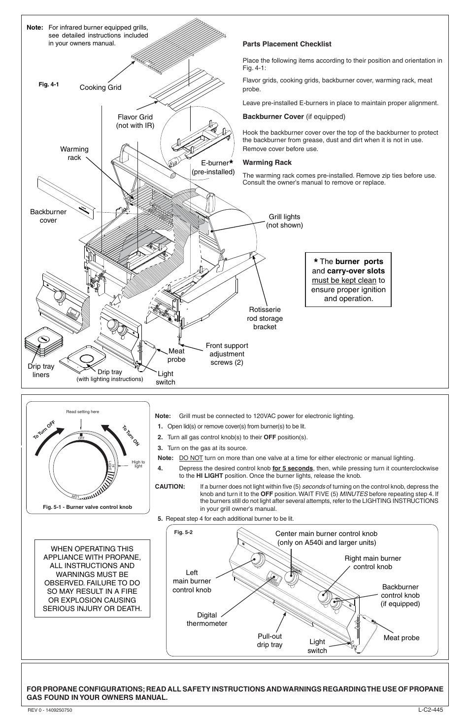 Grill setup, Test, Propane safety | Fire Magic Aurora Built-in Grill Quick Start Guide User Manual | Page 2 / 2