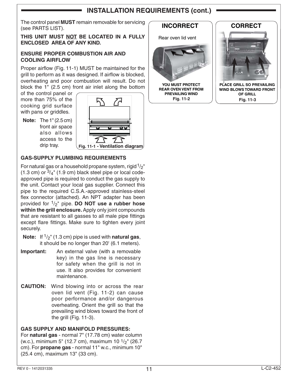 Installation requirements (cont.), Correct, Incorrect | Fire Magic Aurora Built-In Combo Grill A830i User Manual | Page 11 / 34
